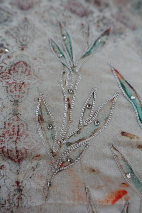 Sand Coloured Embroidered Churidaar Suit - UK 8/EU 34 - New