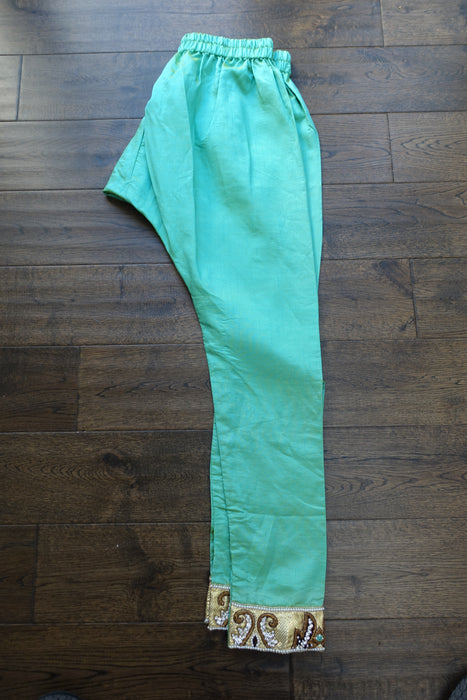 Green Raw Silk Effect Churidaar Suit - UK 6 / EU 32 - New