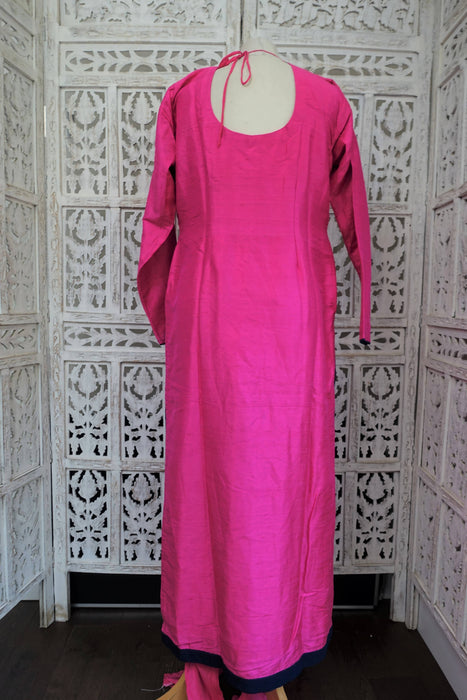 Pink Raw Silk Embroidered Churidaar - UK 12/EU 38 - New