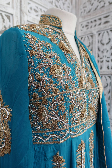 Blue Silk Diamante Embellished Anarkali - UK 10/EU 36 - Preloved