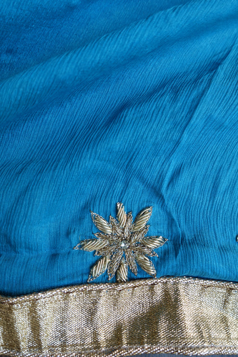 Blue Silk Diamante Embellished Anarkali - UK 10 / EU 36 - Preloved