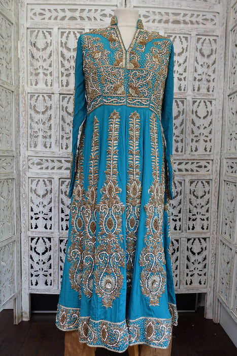 Blue Silk Diamante Embellished Anarkali - UK 10/EU 36 - Preloved