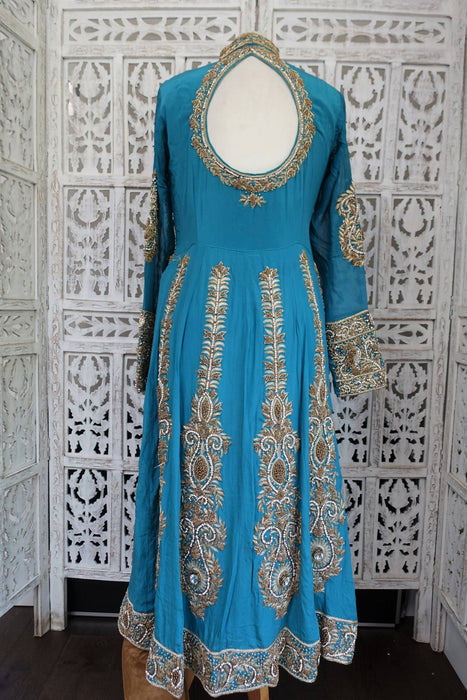Blue Silk Diamante Embellished Anarkali - UK 10/EU 36 - Preloved