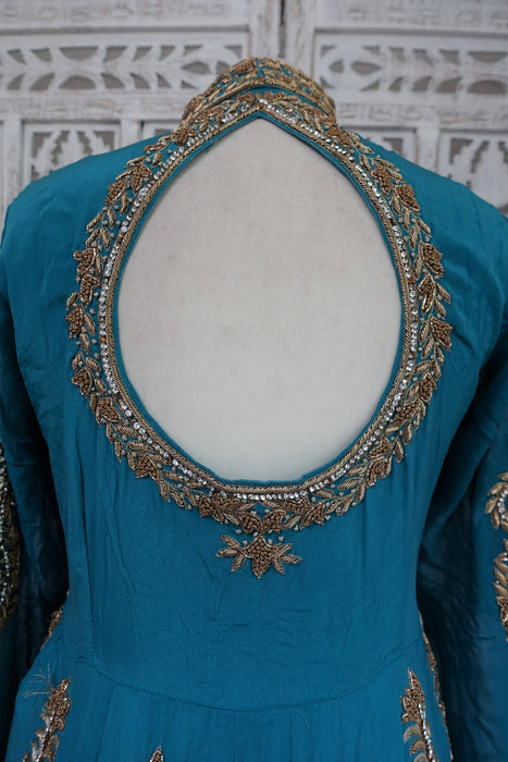 Blue Silk Diamante Embellished Anarkali - UK 10/EU 36 - Preloved