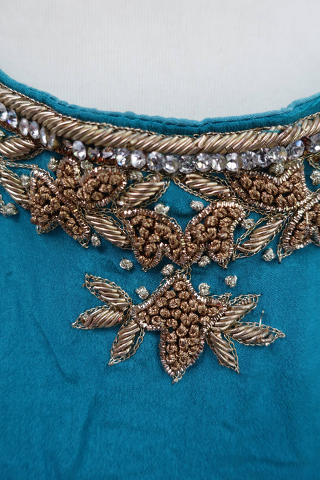 Blue Silk Diamante Embellished Anarkali - UK 10/EU 36 - Preloved