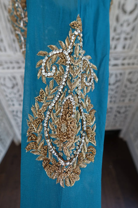 Blue Silk Diamante Embellished Anarkali - UK 10/EU 36 - Preloved