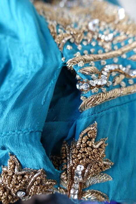 Blue Silk Diamante Embellished Anarkali - UK 10/EU 36 - Preloved