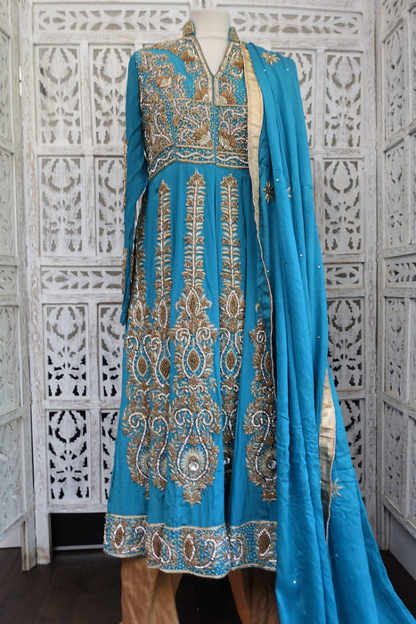 Blue Silk Diamante Embellished Anarkali - UK 10/EU 36 - Preloved