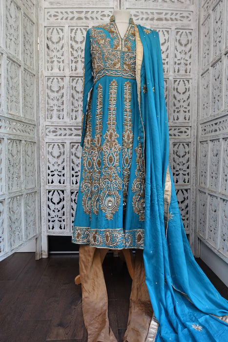 Blue Silk Diamante Embellished Anarkali - UK 10/EU 36 - Preloved