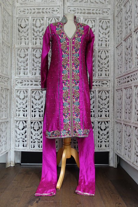 Vivid Purple Raw Silk Churidaar - UK 10/EU 36 - Preloved
