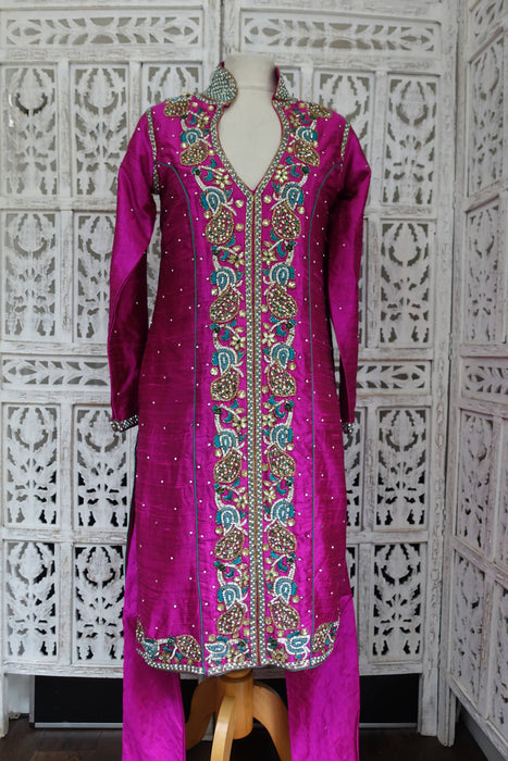 Vivid Purple Raw Silk Churidaar - UK 10/EU 36 - Preloved