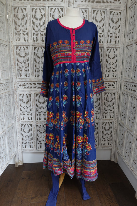 Blue Biba Frock With Plain Churidaar - UK 12 / EU 38 - New