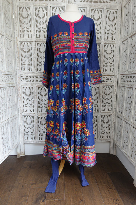 Blue Biba Frock With Plain Churidaar - UK 12 / EU 38 - New