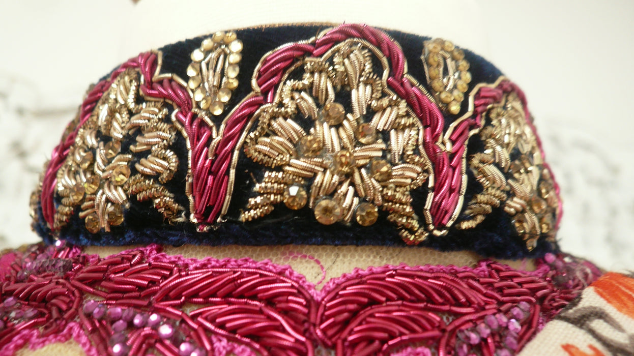 Red Chiffon With Swarovski Work Printed Silk With 36 Bust Blouse