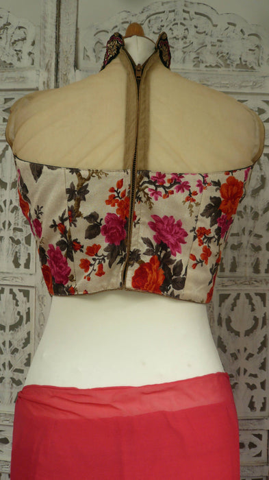 Red Chiffon With Swarovski Work Printed Silk With 36 Bust Blouse