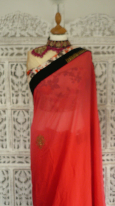 Red Chiffon With Swarovski Work Printed Silk With 36 Bust Blouse