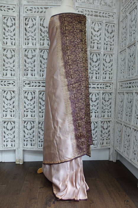 Blush & Aubergine Sateen Silk Sari - Preloved