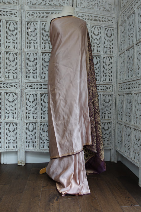 Blush & Aubergine Sateen Silk Sari - Preloved
