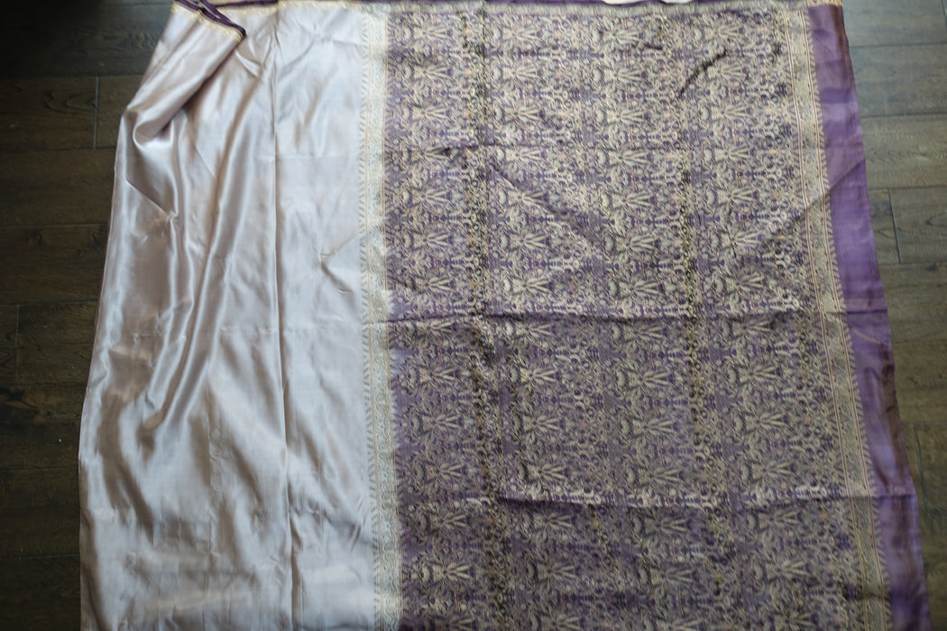 Blush & Aubergine Sateen Silk Sari - Preloved