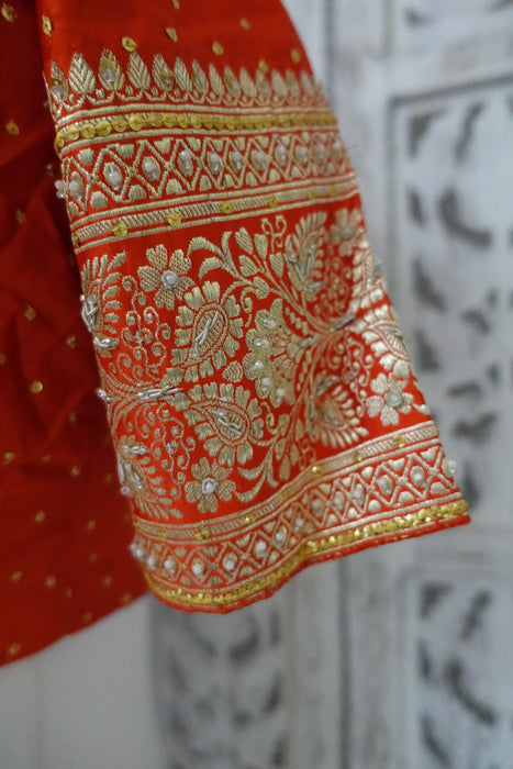 Orange Vintage Zari Sari With Blouse - Preloved