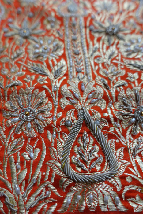 Orange Vintage Zari Sari With Blouse - Preloved