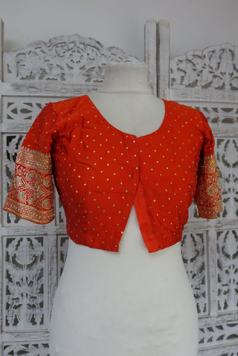 Orange Vintage Zari Sari With Blouse - Preloved