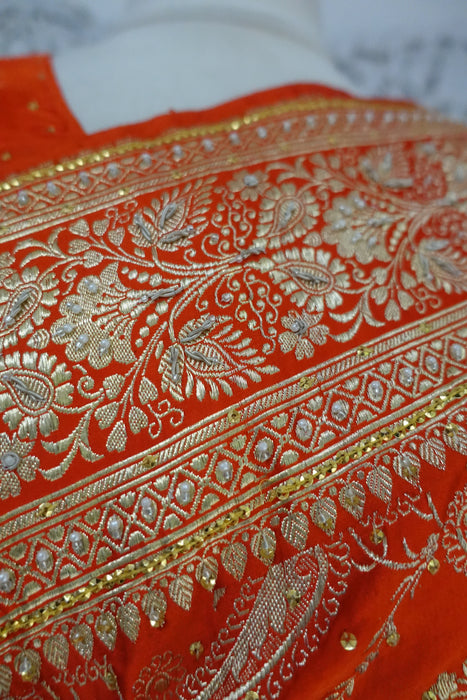 Orange Vintage Zari Sari With Blouse - Preloved