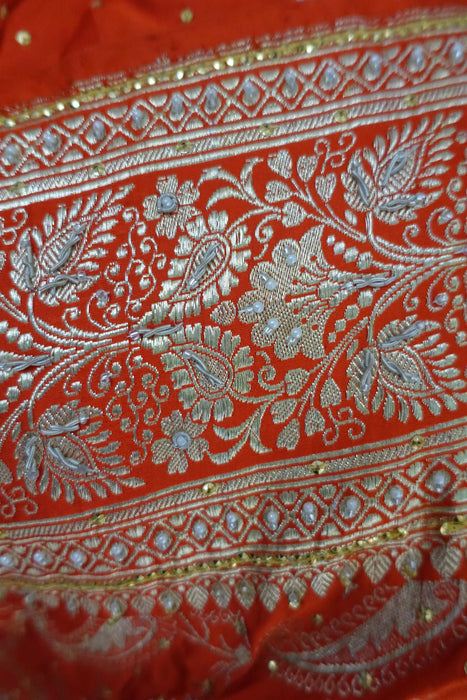 Orange Vintage Zari Sari With Blouse - Preloved