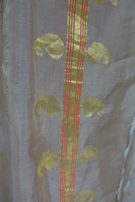 Beige Cotton And Gold Sari Including Blouse Piece - New