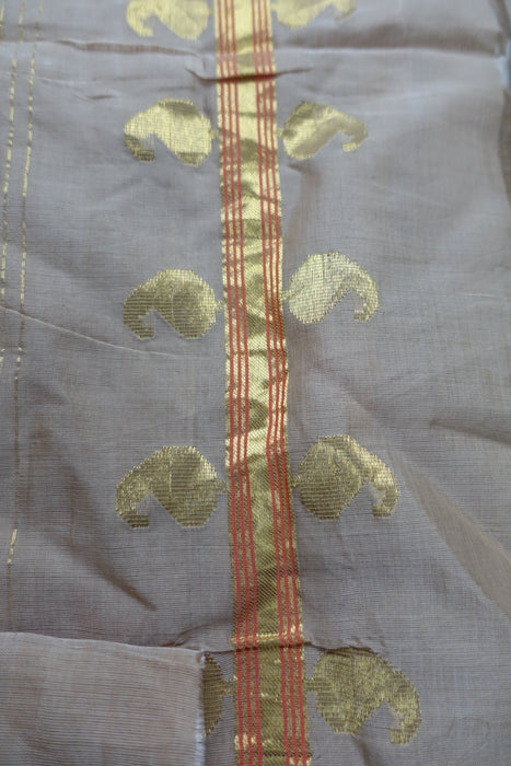 Beige Cotton And Gold Sari Including Blouse Piece - New