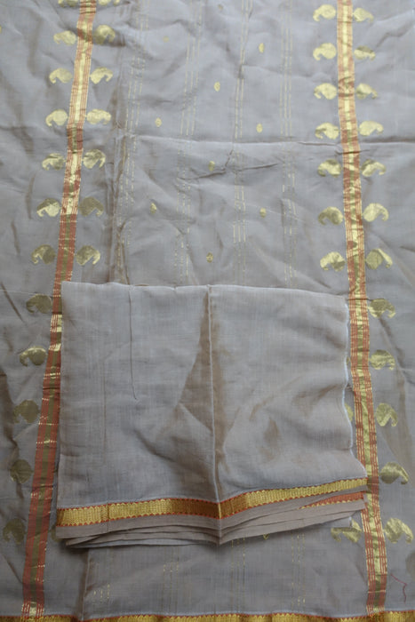 Beige Cotton And Gold Sari Including Blouse Piece - New