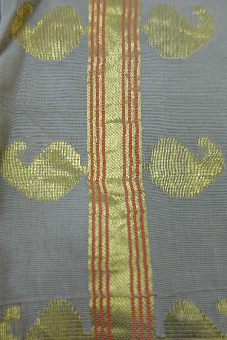 Beige Cotton And Gold Sari Including Blouse Piece - New