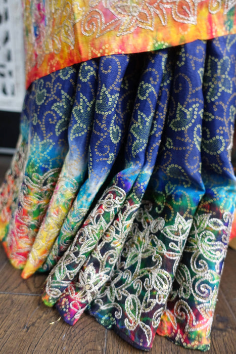 Navy Blue Silk Blend Vintage Embellished - New