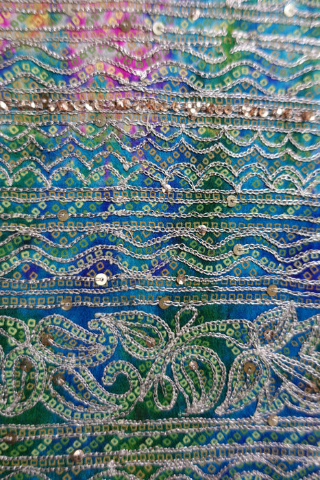 Navy Blue Silk Blend Vintage Embellished - New