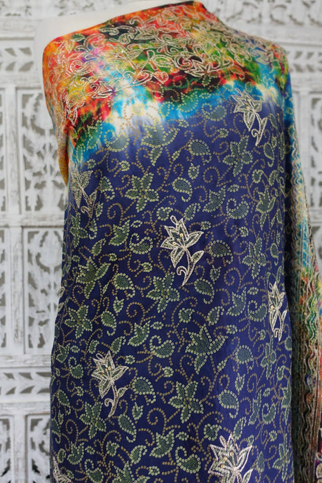 Navy Blue Silk Blend Vintage Embellished - New