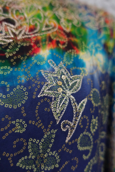Navy Blue Silk Blend Vintage Embellished - New