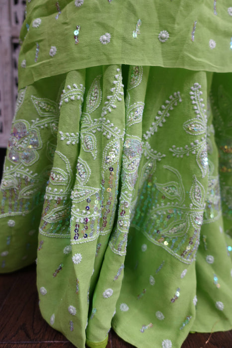 Green Embroidered Sari - Preloved