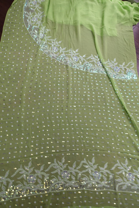 Green Embroidered Sari - Preloved