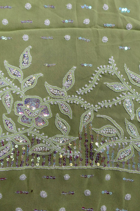 Green Embroidered Sari - Preloved