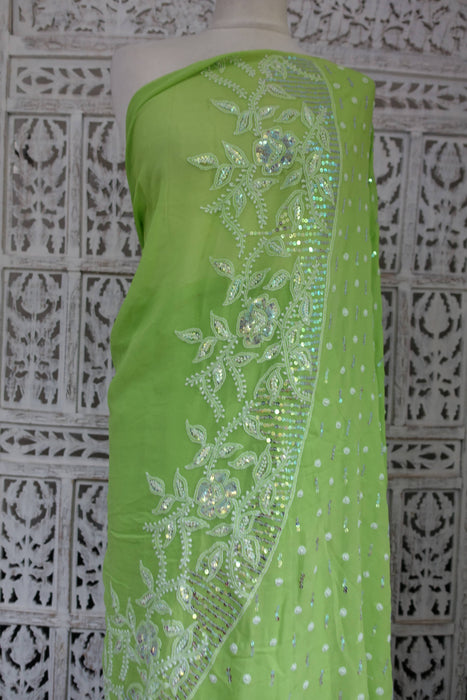 Green Embroidered Sari - Preloved