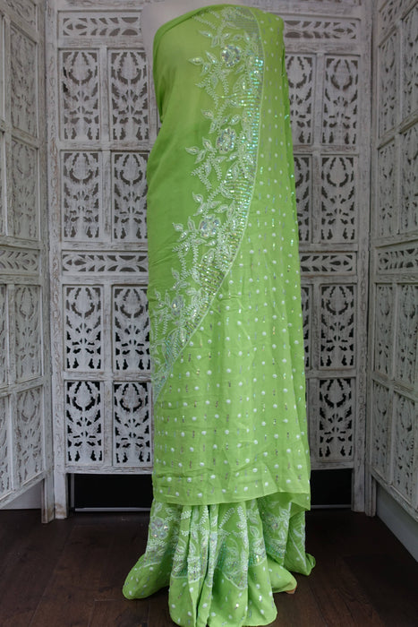 Green Embroidered Sari - Preloved