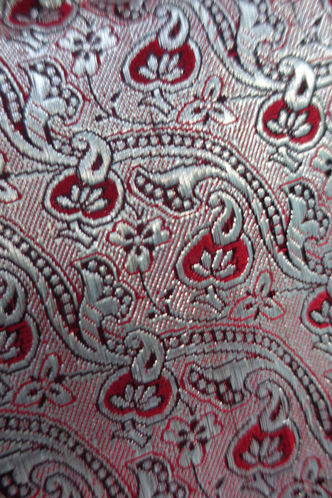 Red And Silver Zari Tanchoi Silk With Blouse Fabric - New