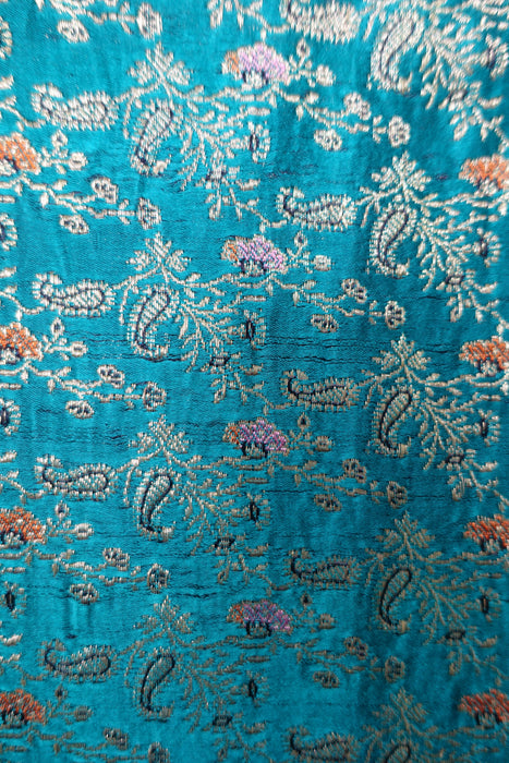 Dark Teal Sateen Vintage Silk With Blouse To Fit 33" - Preloved