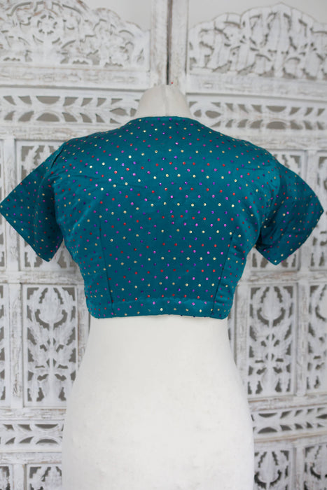 Dark Teal Sateen Vintage Silk With Blouse To Fit 33" - Preloved