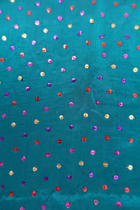 Dark Teal Sateen Vintage Silk With Blouse To Fit 33" - Preloved