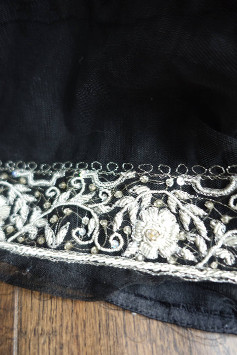 Black Net Silver Zardosi Sari - New