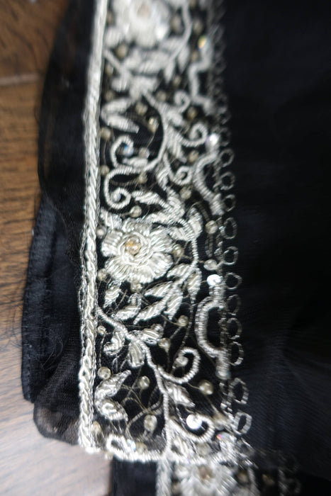 Black Net Silver Zardosi Sari - New