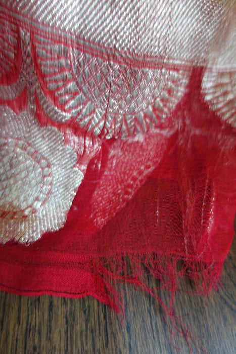 Saffron Yellow And Red Banarsi Chiffon - Preloved