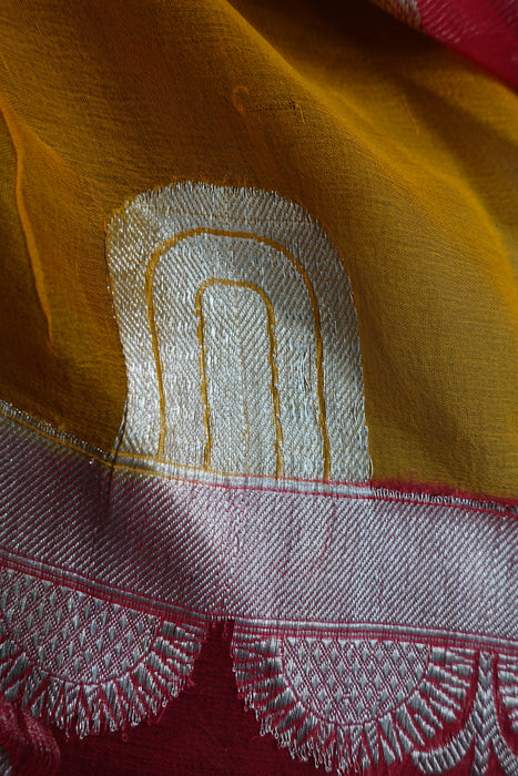 Saffron Yellow And Red Banarsi Chiffon - Preloved