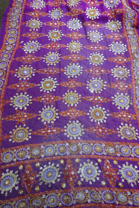 Purple Vintage Chiffon Embroidered Sari - Preloved